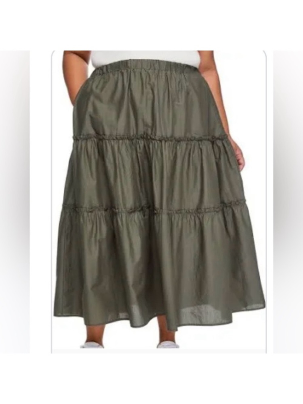 NWT Lane Bryant Olive Green tiered maxi Skirt size 3X